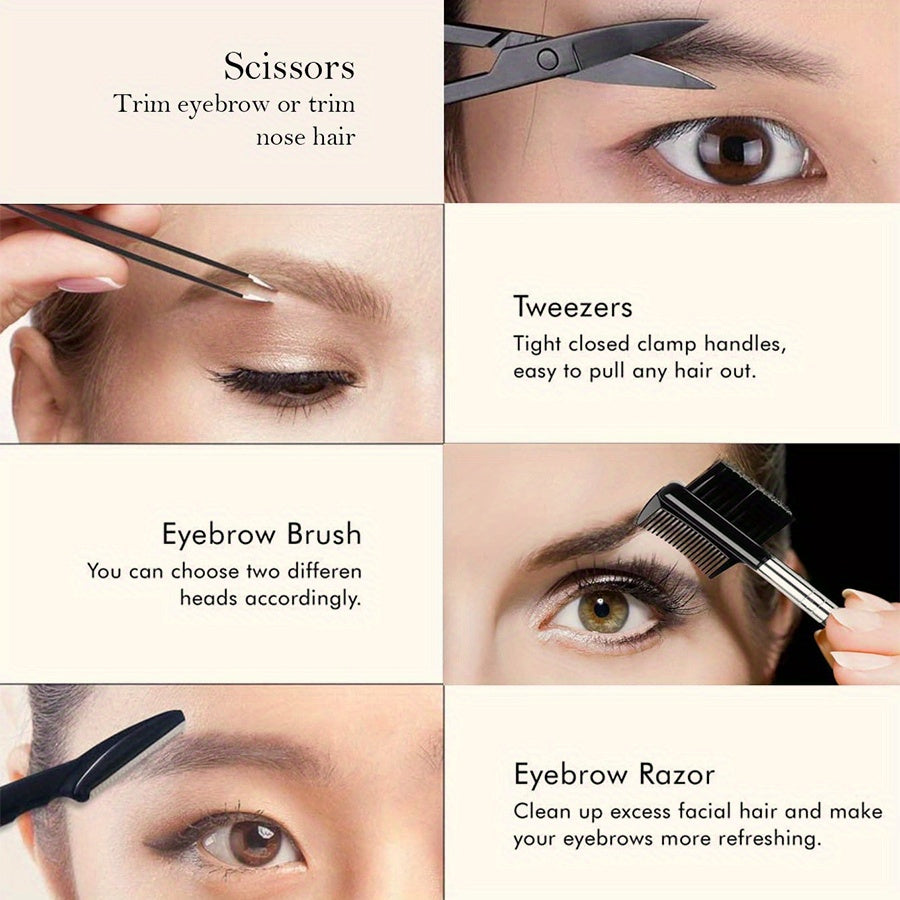 10pcs Eyebrow Grooming Kit Including Scissors, Tweezers, Eyebrow Razors, Eyebrow Combs, And Other Makeup Tools.