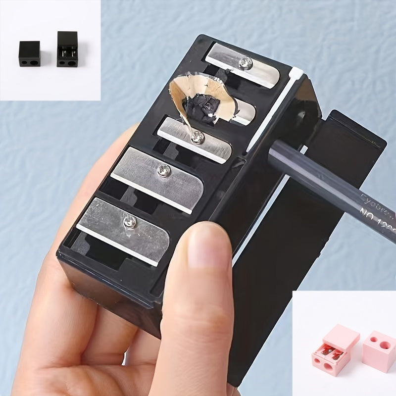 1 Portable Dual-Hole Makeup Pencil Sharpener with Ventilation, Manual Operation, Battery-Free, Includes Debris Collection Box - Ideal for Eyebrow and Makeup Pencils, Travel Essential, Eyeliner