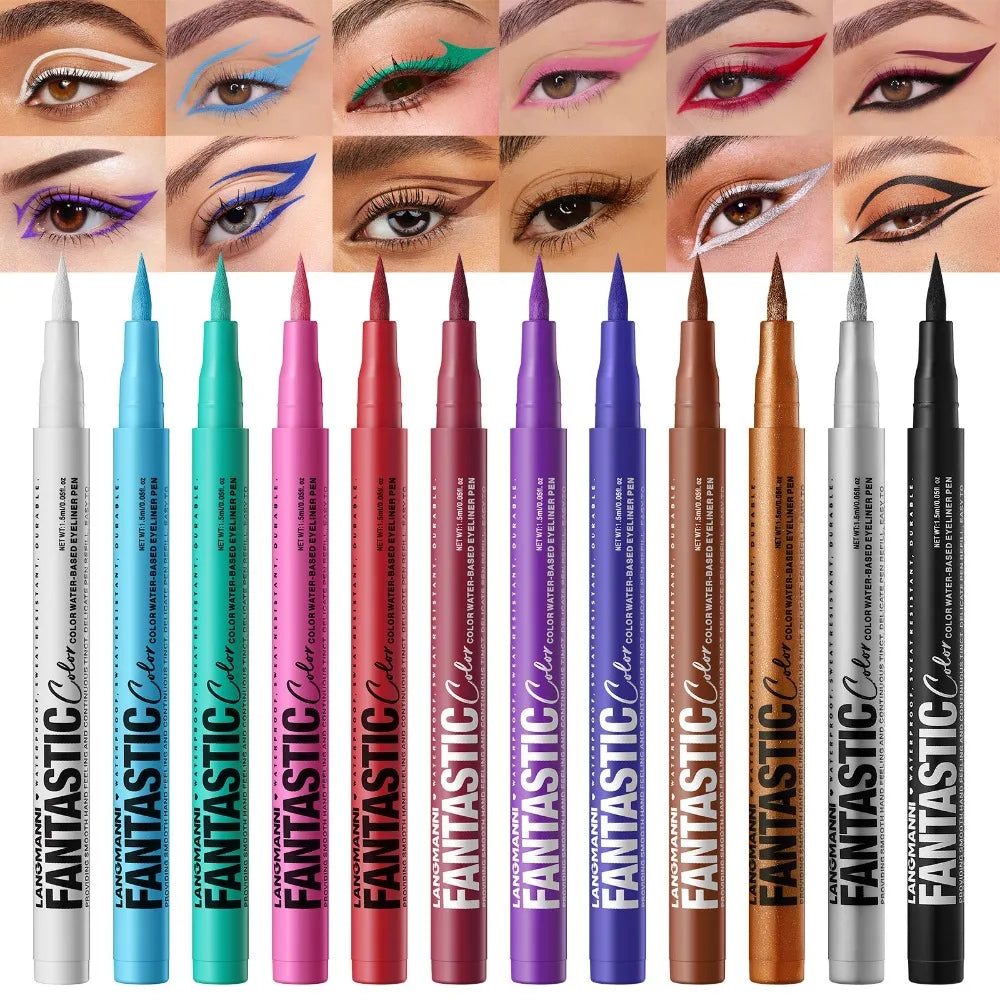 12 Colors Liquid Matte Red Water Eyeliner Quick-Drying Smudge-Proof Smooth Eyeliner Pen Long-Lasting Eyes Makeup Cosmetics