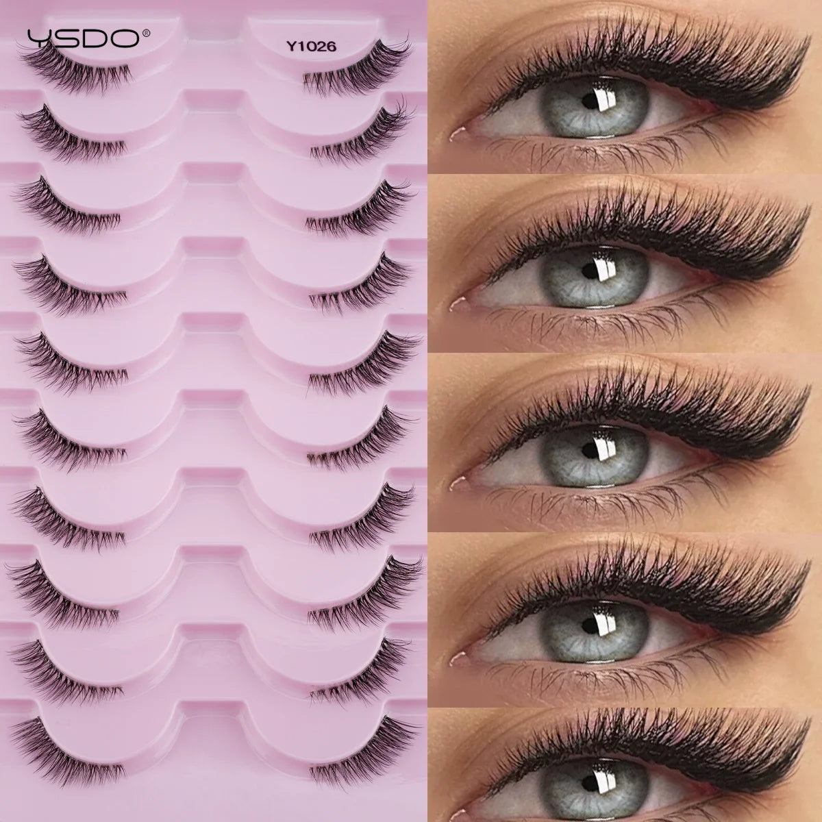YSDO Fox Eye lashes 3/10 pairs Lashes 3D Mink Natural Lashes Soft Cat Eye Lashes Extension Fluffy Lashes Makeup Half Eyelashes