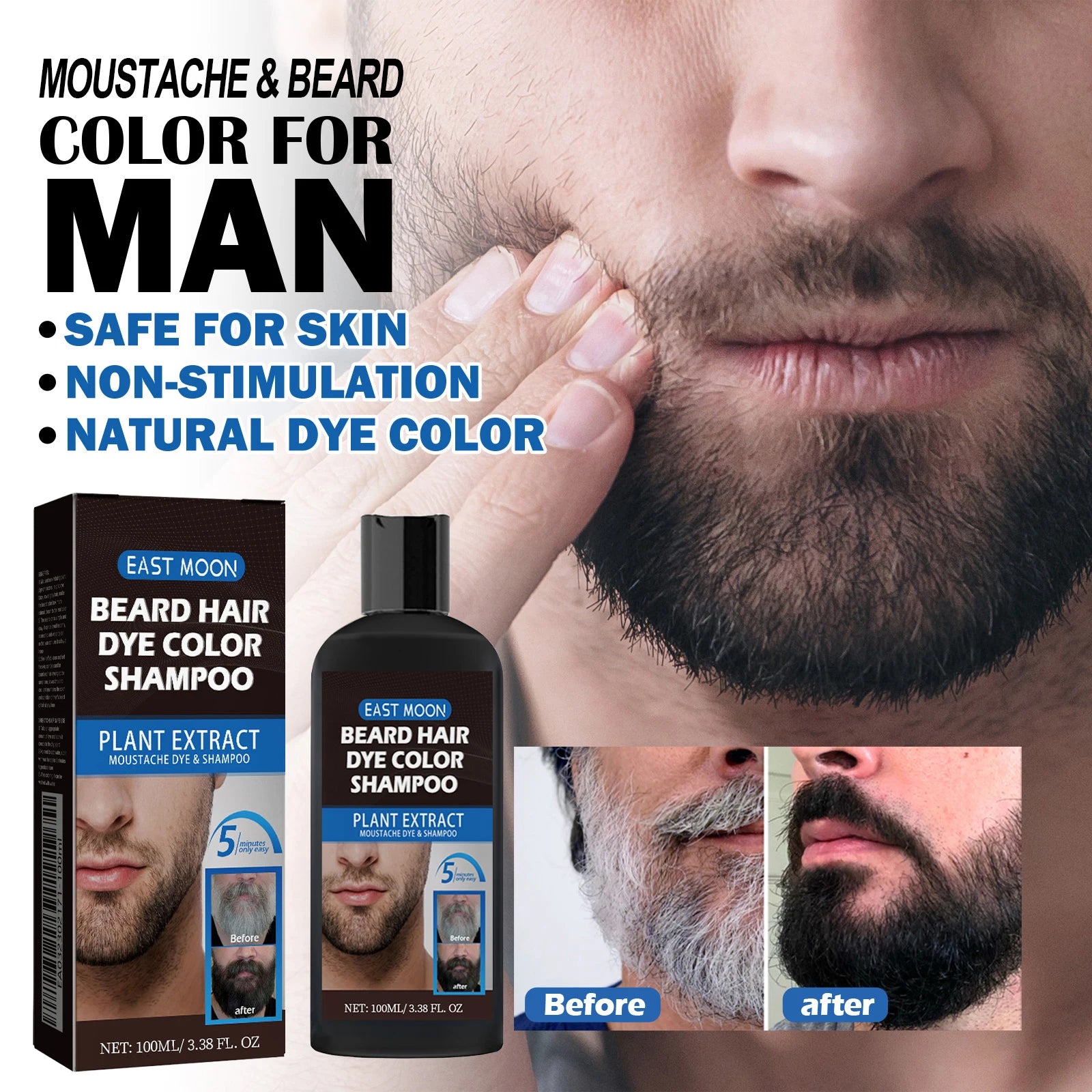 100ml Herbal Extract Fast Permanent Black Dye Gray Hair Shampoo Natural Black Beard Dye Shampoo For Men Hair Color Dye Cream