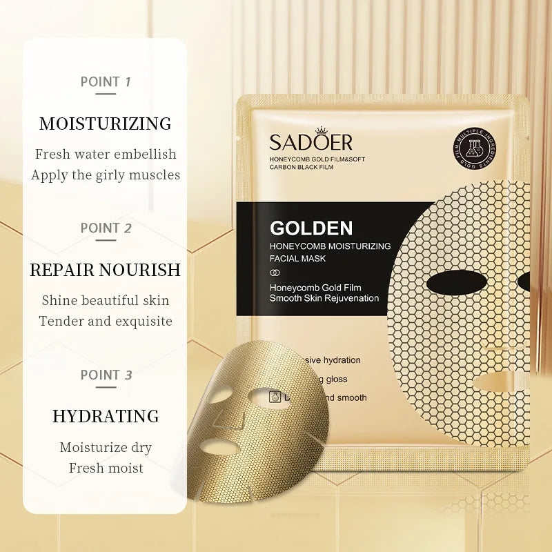 10pcs/set SADOER 24K Gold Moisturizing Facial Mask skincare Firming Nourishing Smooth Rejuvenation Face Sheet Mask Skin Care