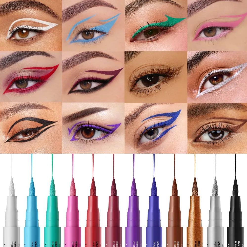 12 Colors Liquid Matte Red Water Eyeliner Quick-Drying Smudge-Proof Smooth Eyeliner Pen Long-Lasting Eyes Makeup Cosmetics